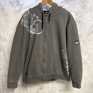 Y2k Surf Skate Style Hoodie Sweatshirt Mens XL Gray Lined Grunge Current